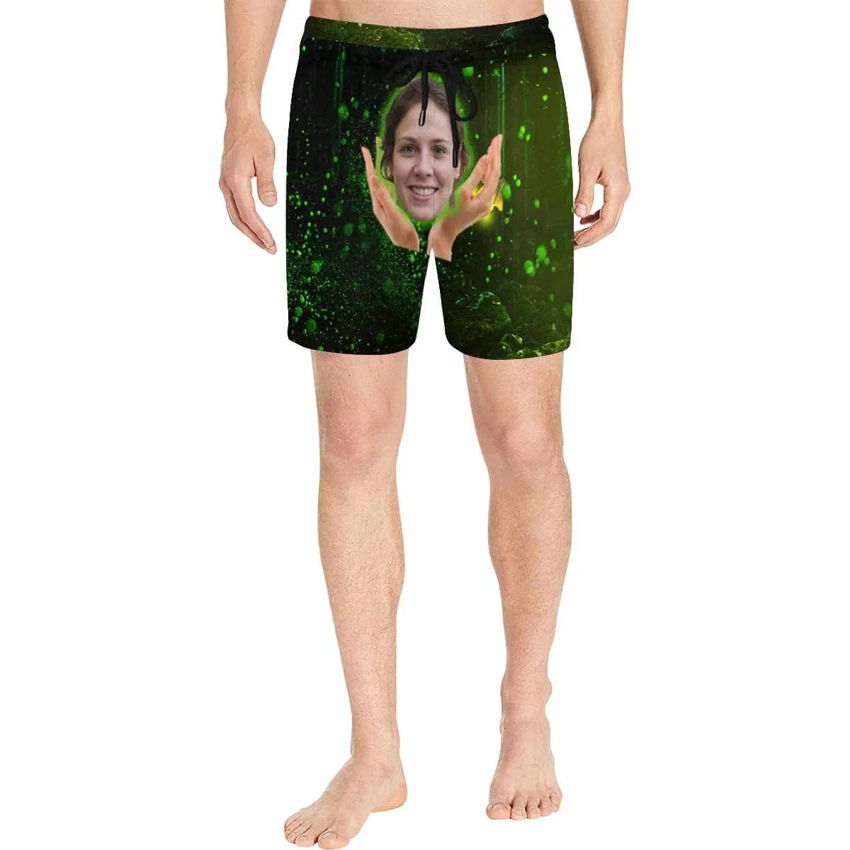 Design Your Own Swim Trunks Custom Face Green Men's Quick Dry Swim Shorts Gift for Vacation