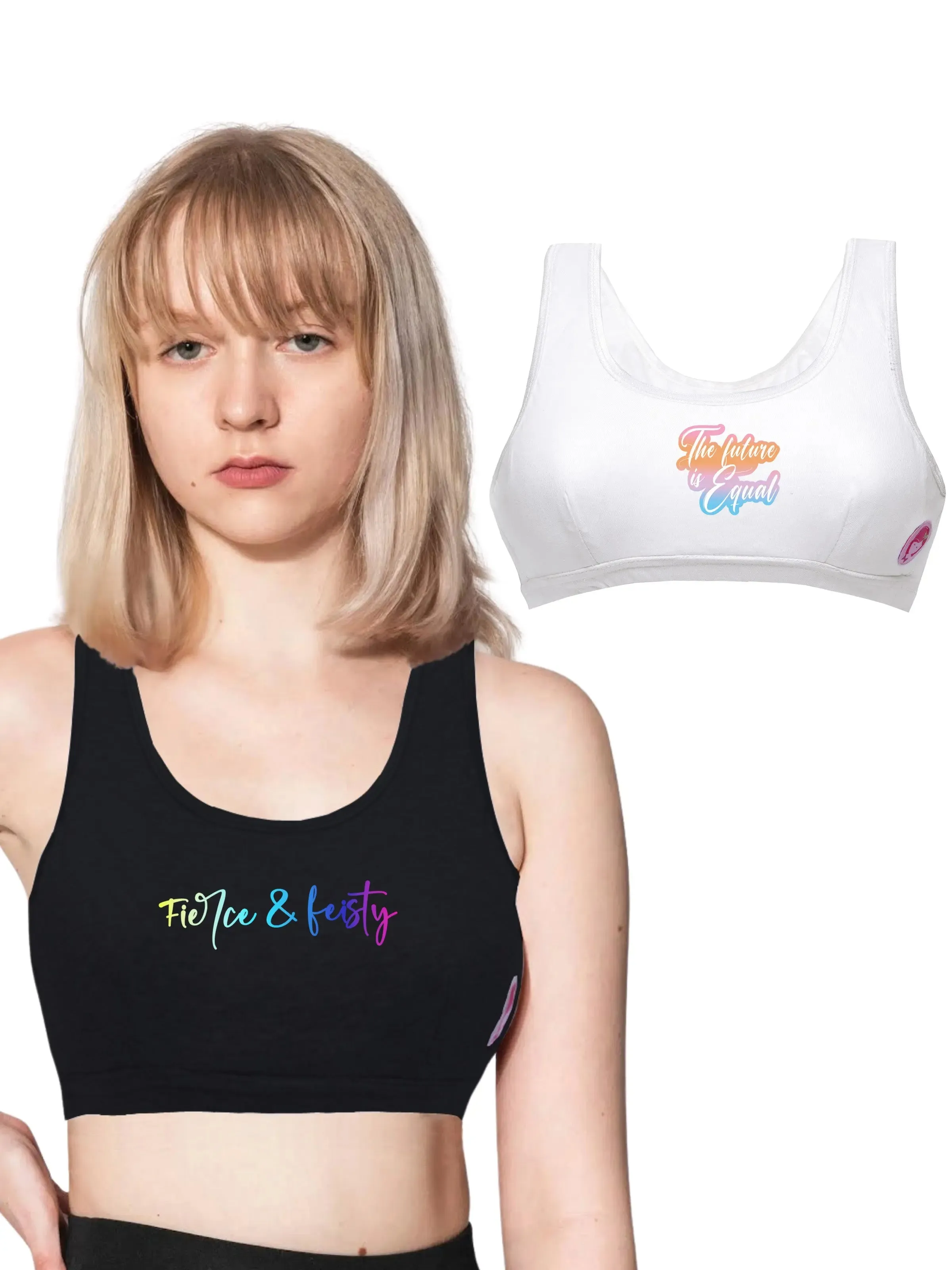 Double-Layer Broad Strap Cotton Yoga Bra | Non-Padded | Printed