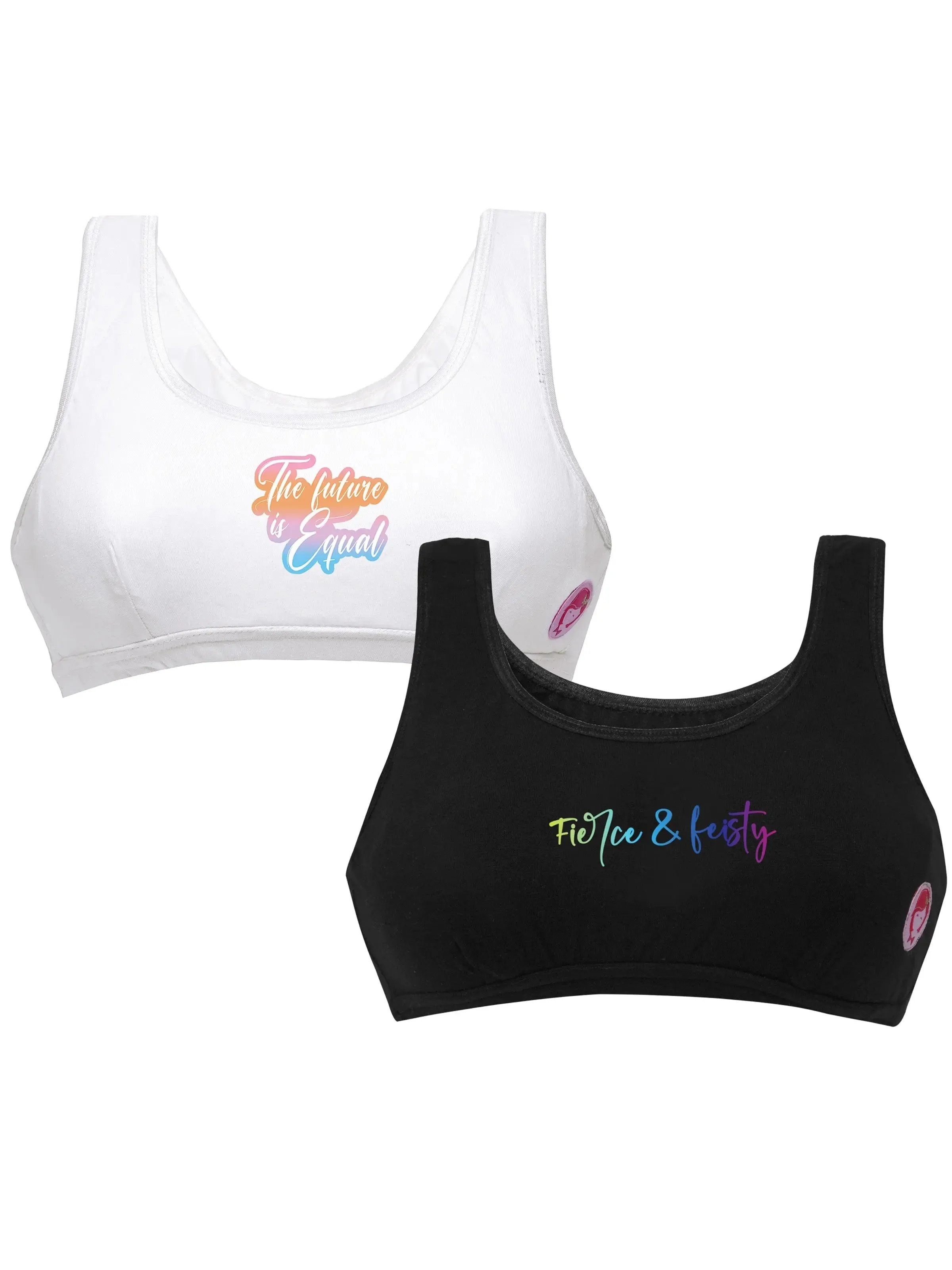 Double-Layer Broad Strap Cotton Yoga Bra | Non-Padded | Printed