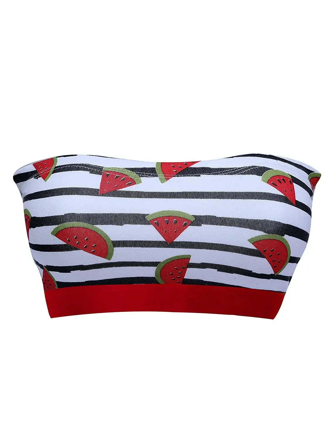 Double-Layer Cotton Strapless Bra | Non-Padded Bandeau Bra | Red Watermelon Print