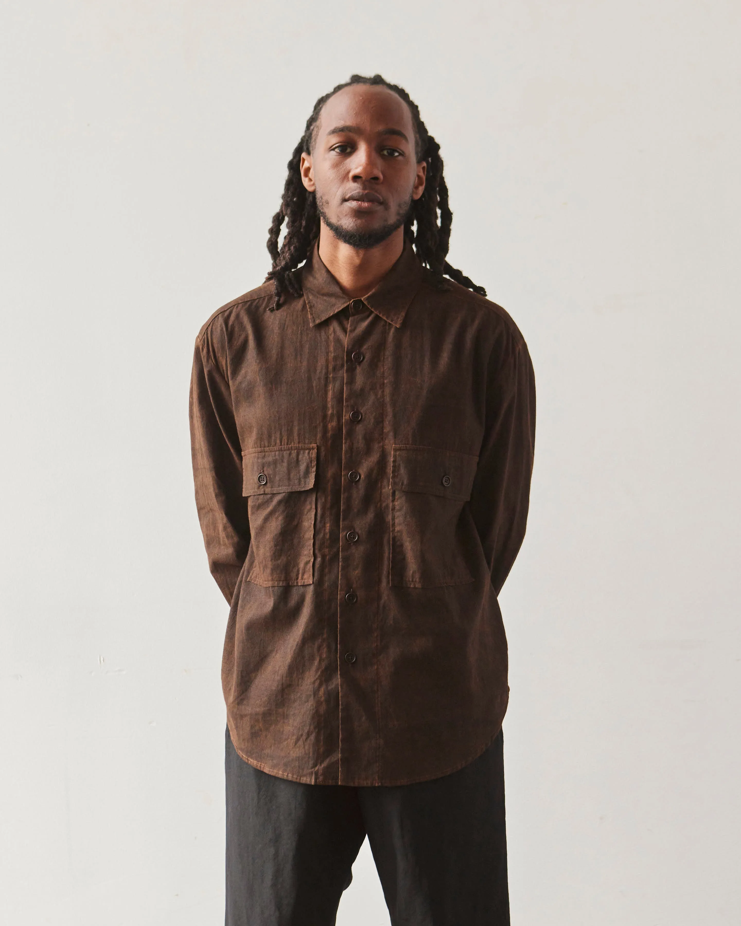 Evan Kinori Cotton Batiste Big Shirt, Brown