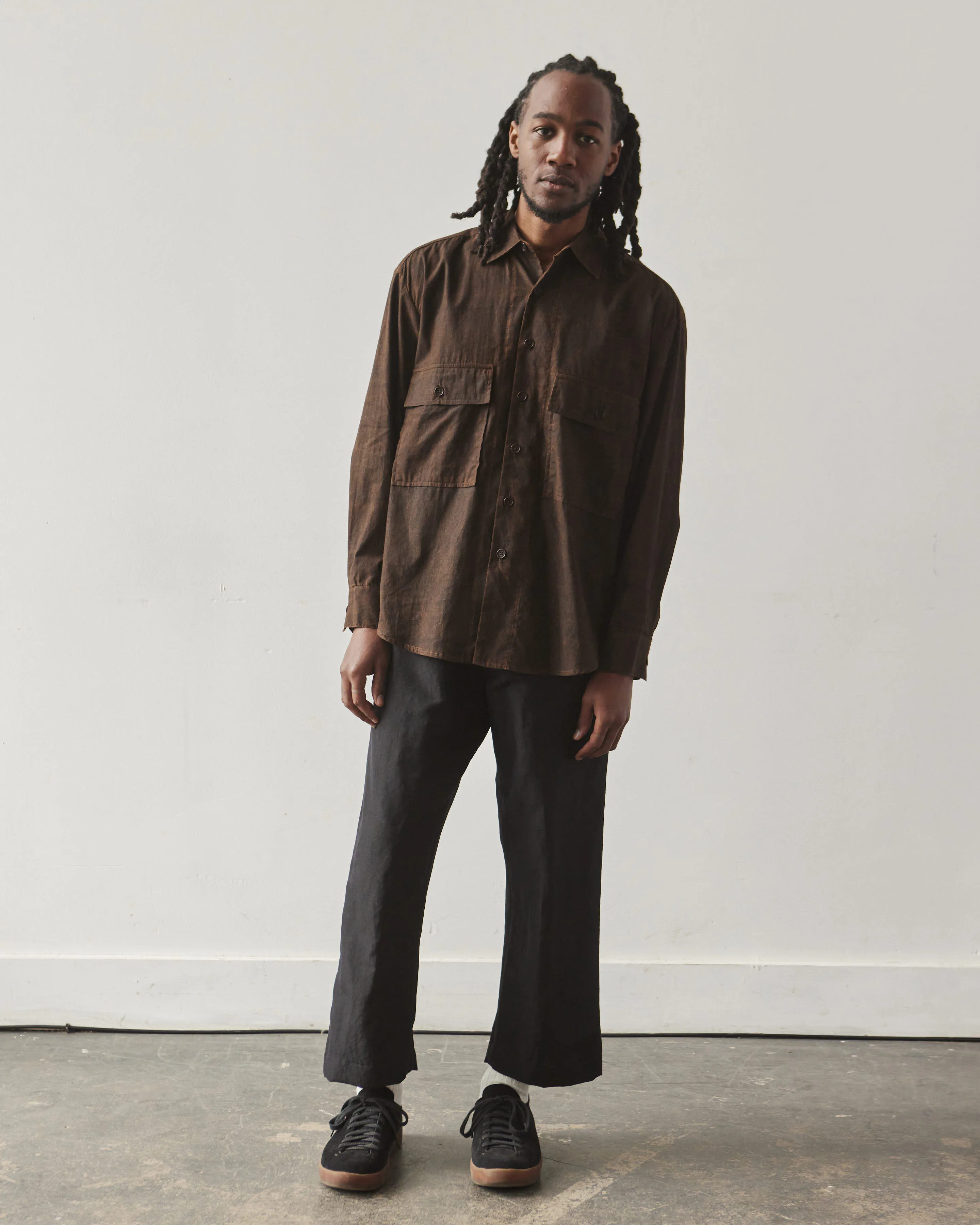 Evan Kinori Cotton Batiste Big Shirt, Brown