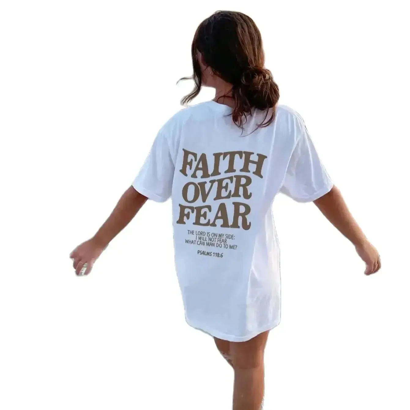Faith Over Fear Letter Printing Oversized Women T-Shirt