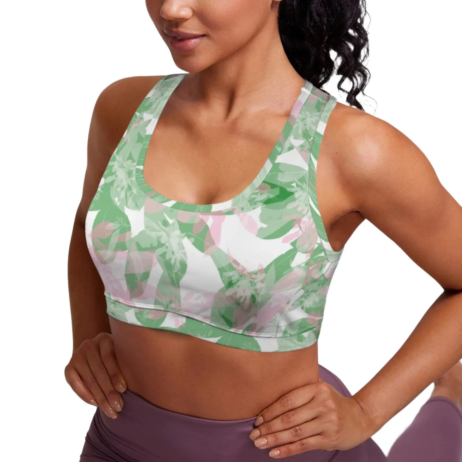 Green & Pink Leaves Sports Top up to 5 XL (FWS)