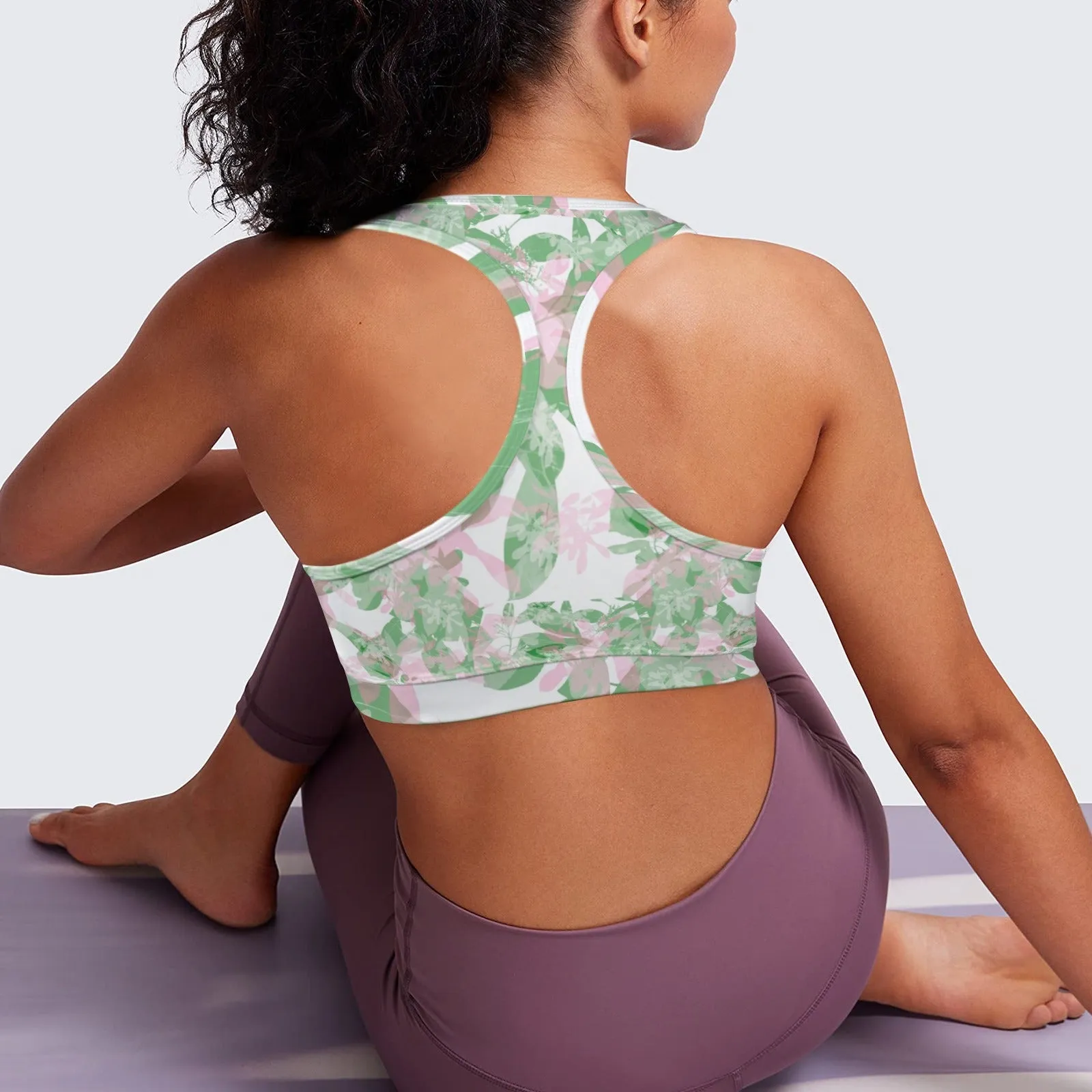 Green & Pink Leaves Sports Top up to 5 XL (FWS)