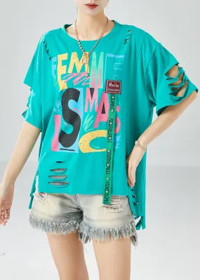 Green Original Design Cotton Ripped Tank Tops Oversized Summer LY6153