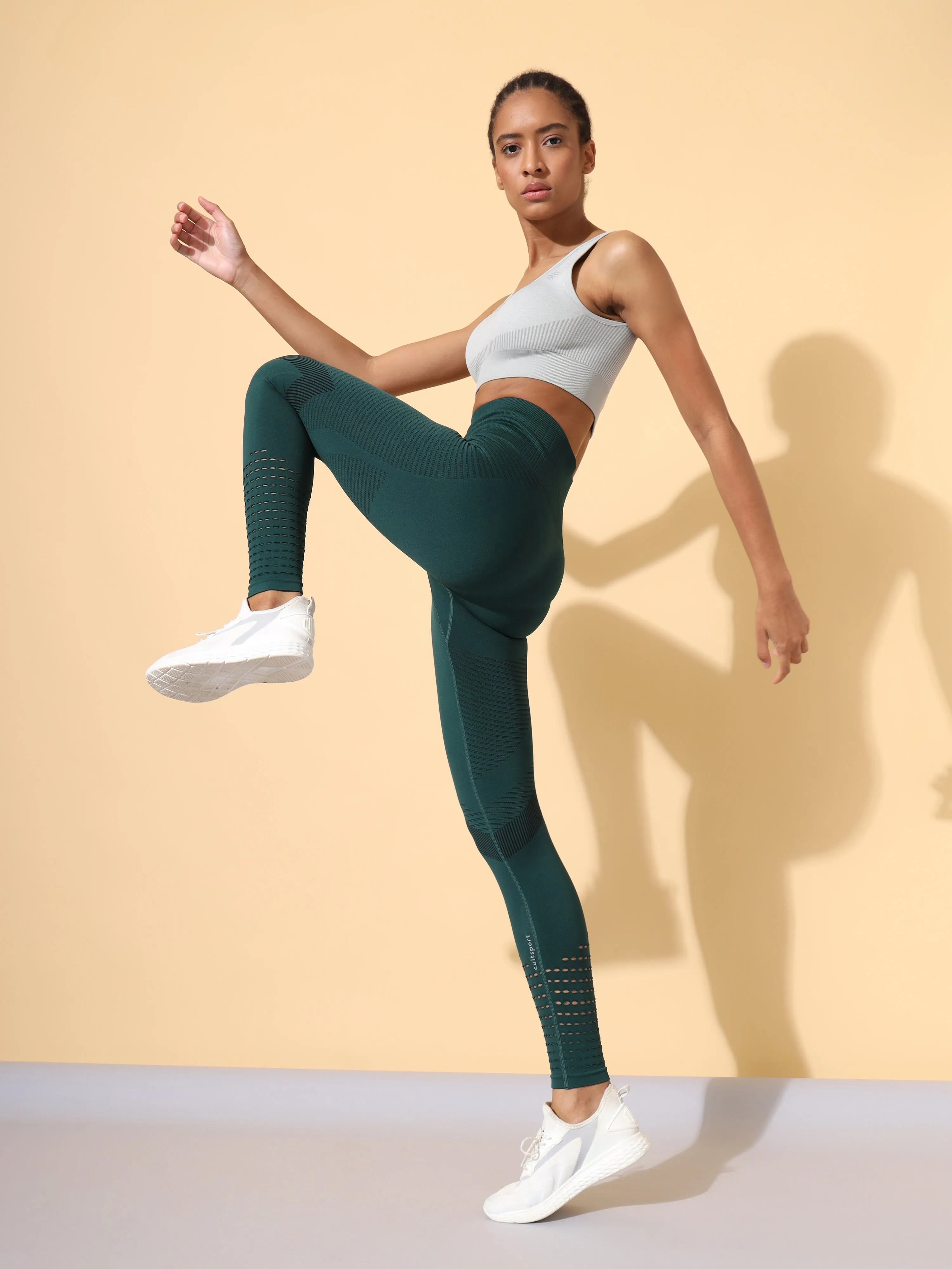 Green Seamless Jacquard Tights