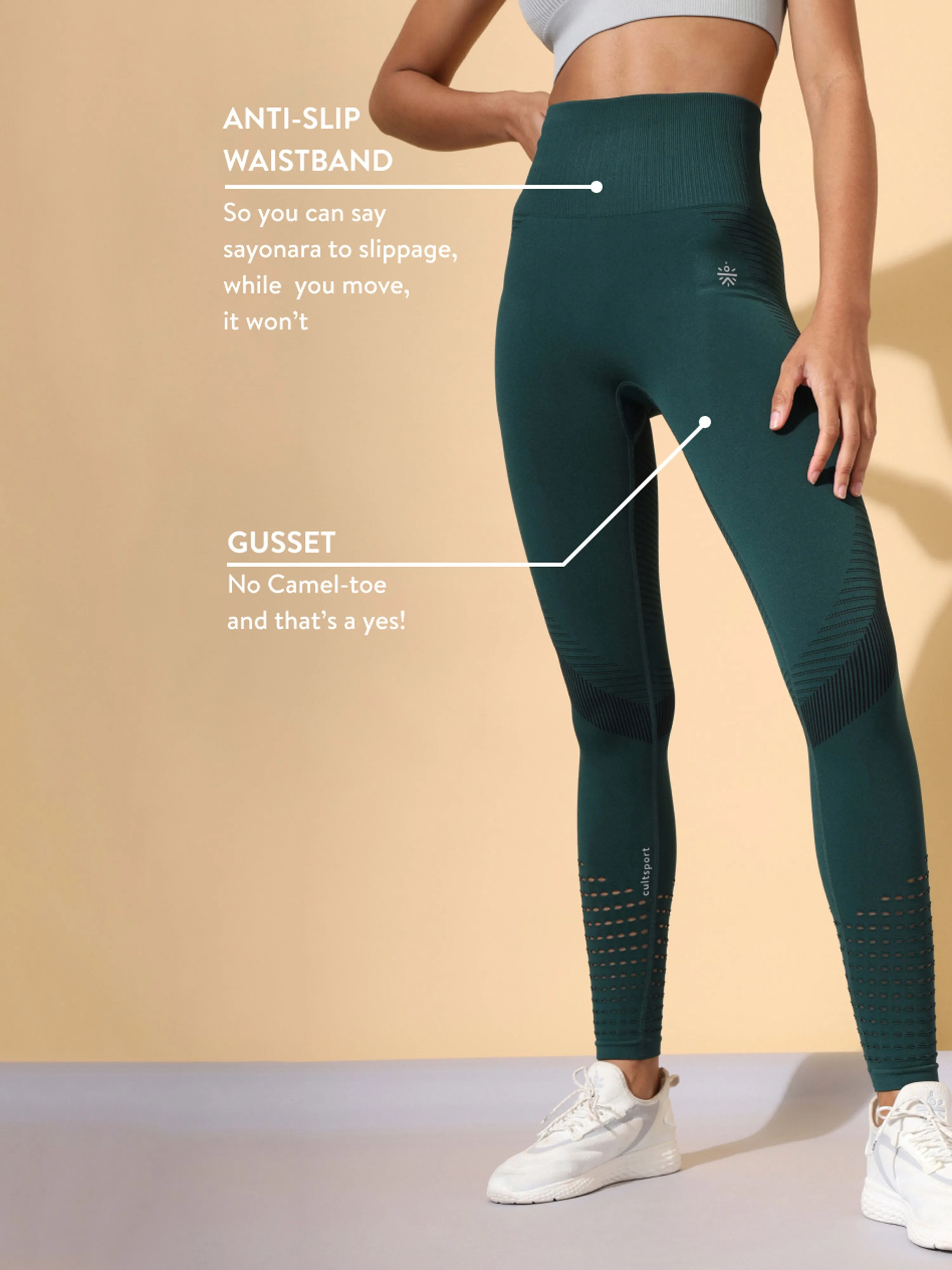 Green Seamless Jacquard Tights