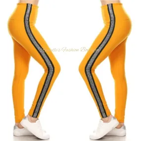 High Waist Mustard & Grey Stripe Legging