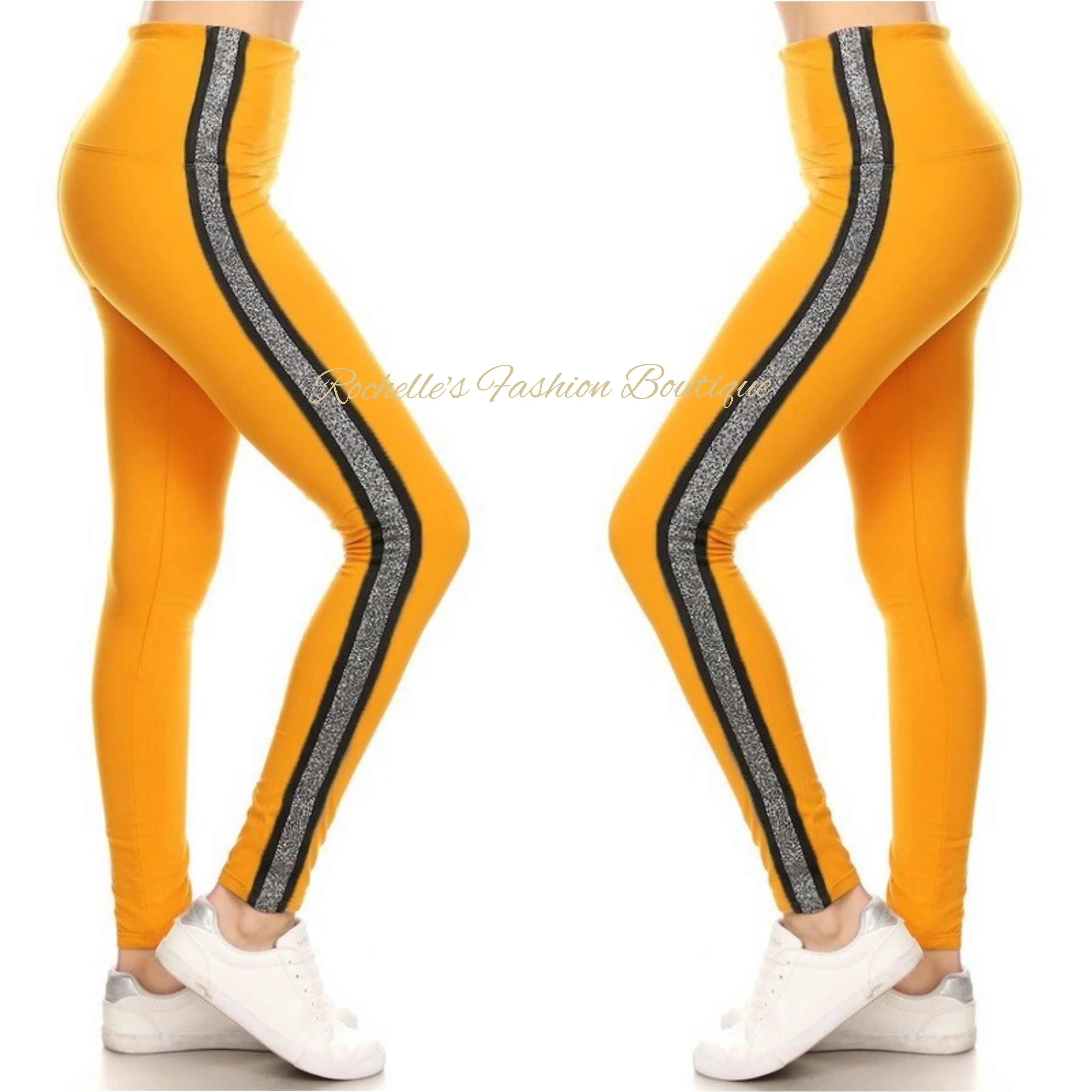 High Waist Mustard & Grey Stripe Legging