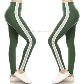 High Waist Olive & Grey Stripe Legging