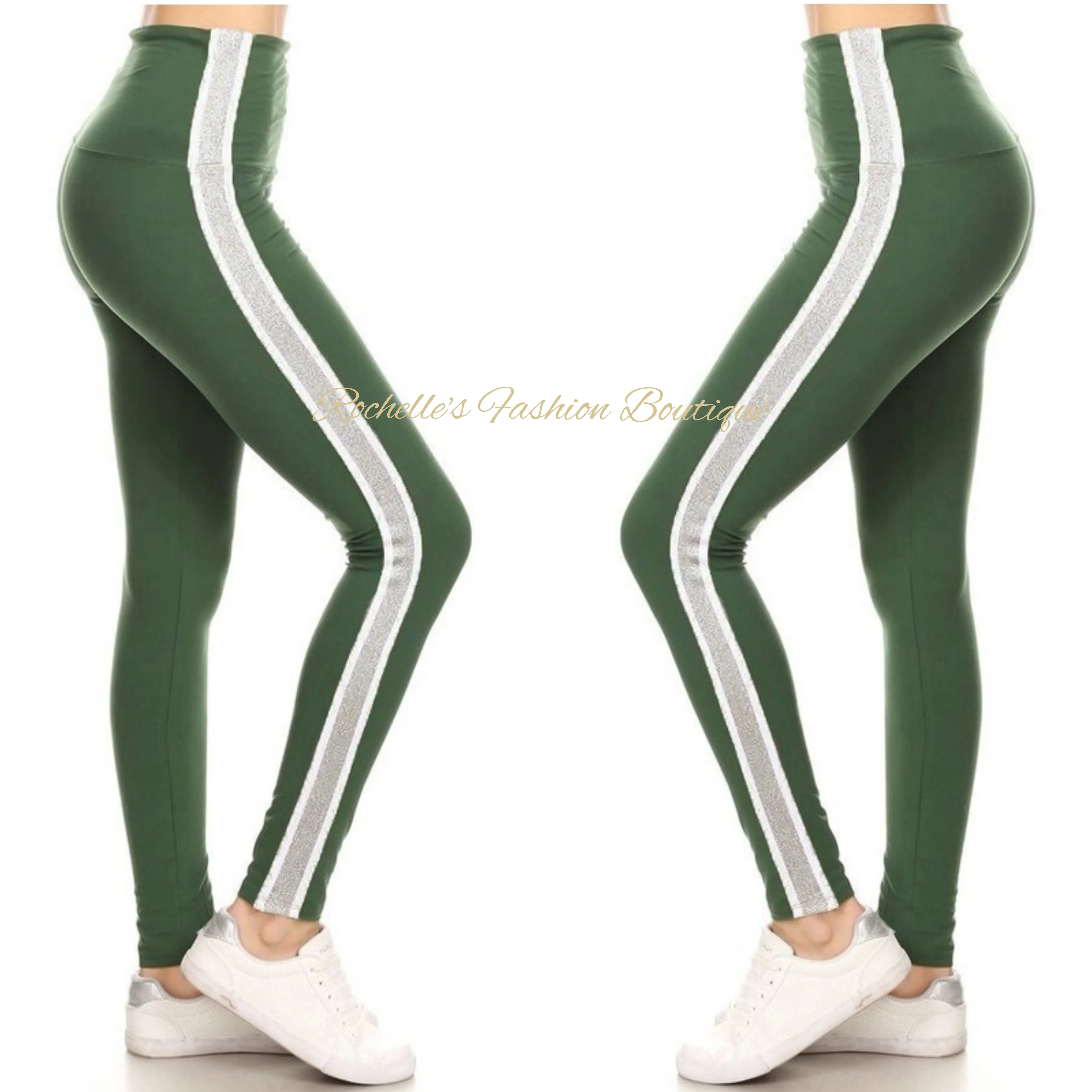 High Waist Olive & Grey Stripe Legging