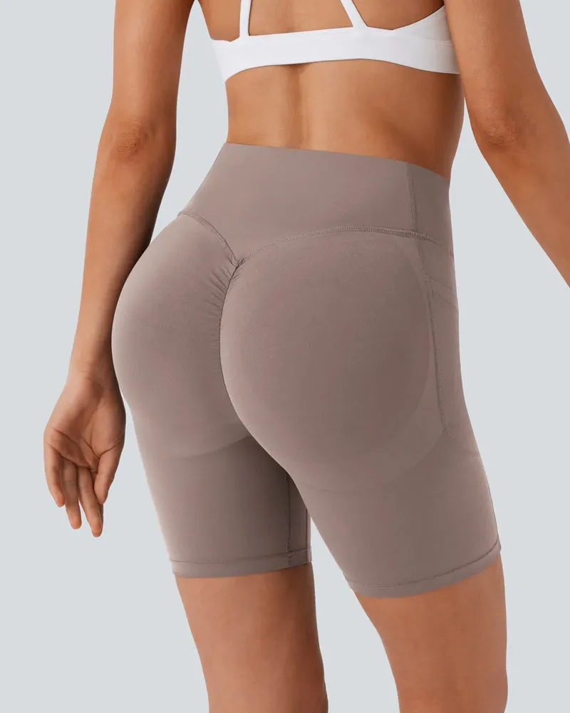 High Waisted Butt Lifting Tummy Control Side Pocket Shaping Training Shorts 7"