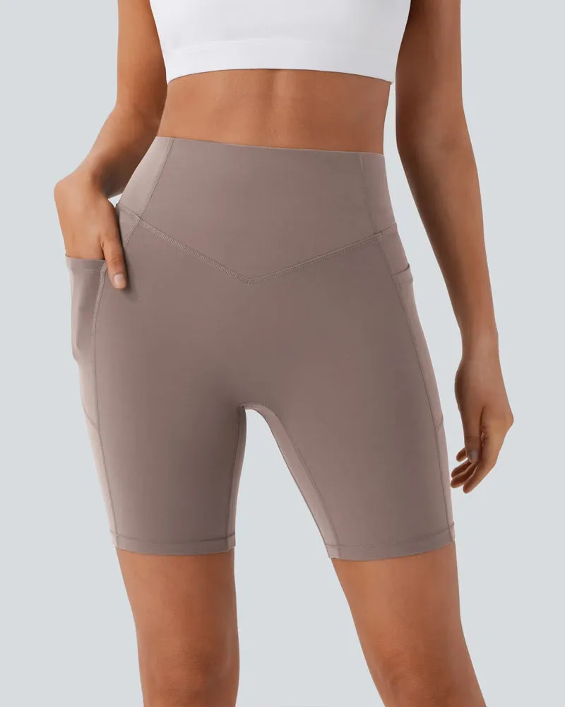 High Waisted Butt Lifting Tummy Control Side Pocket Shaping Training Shorts 7"