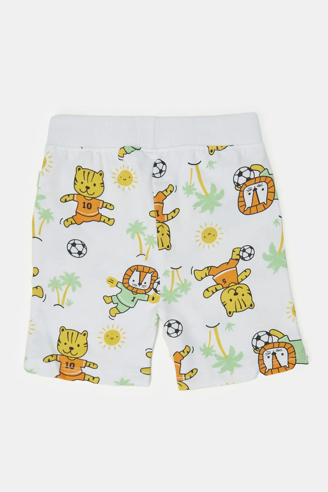 Infant Boys White Printed Football Lion Active Shorts