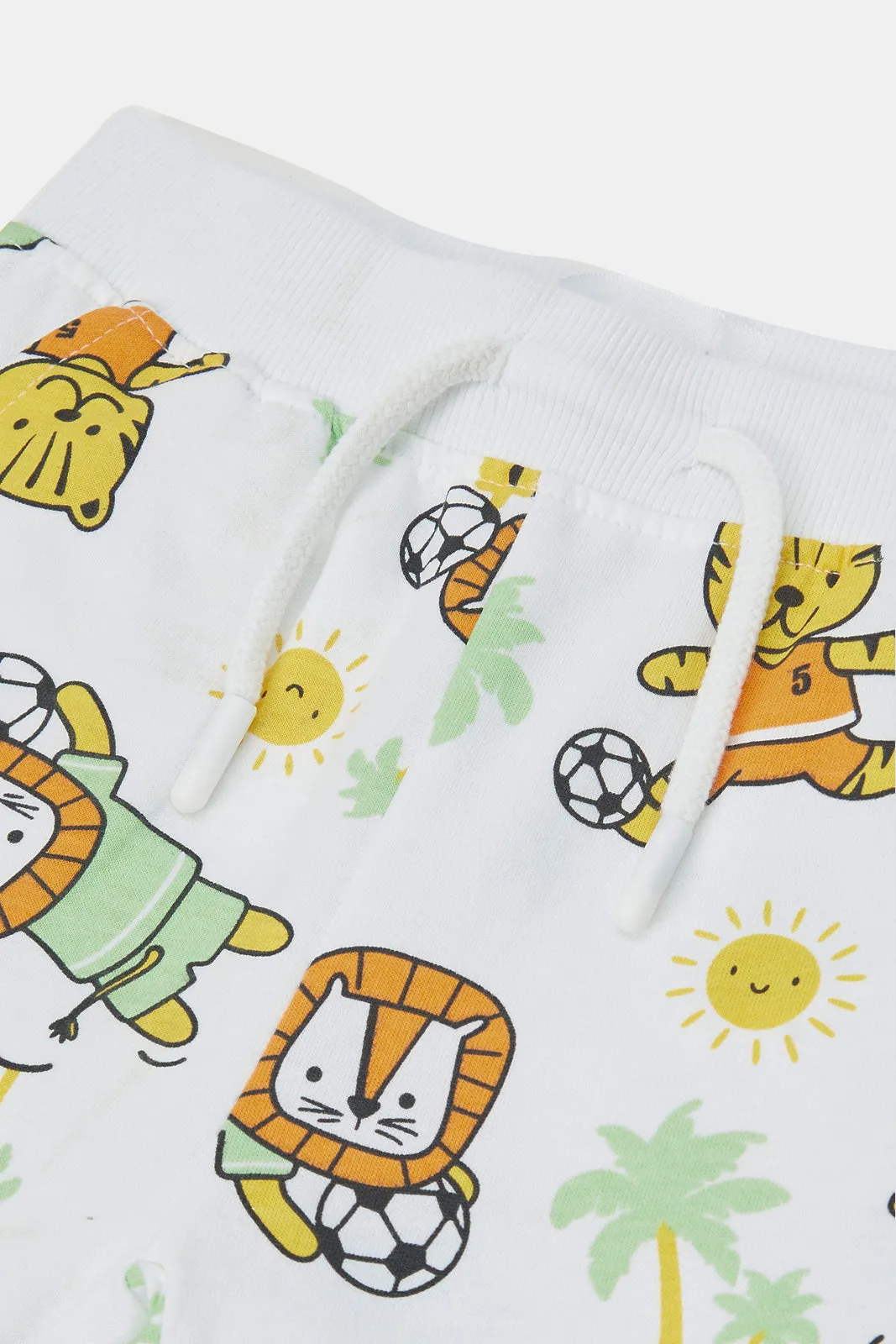 Infant Boys White Printed Football Lion Active Shorts