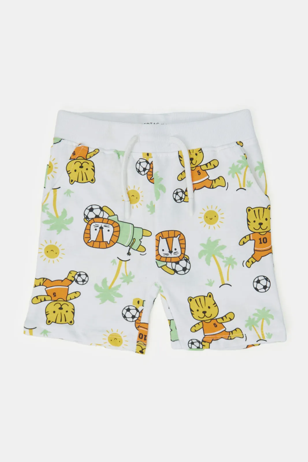 Infant Boys White Printed Football Lion Active Shorts