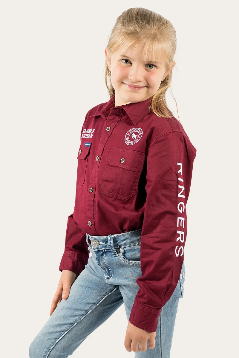 Jackaroo Kids Full Button Work Shirt - Burgundy/White