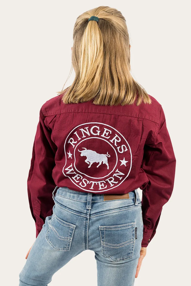 Jackaroo Kids Full Button Work Shirt - Burgundy/White