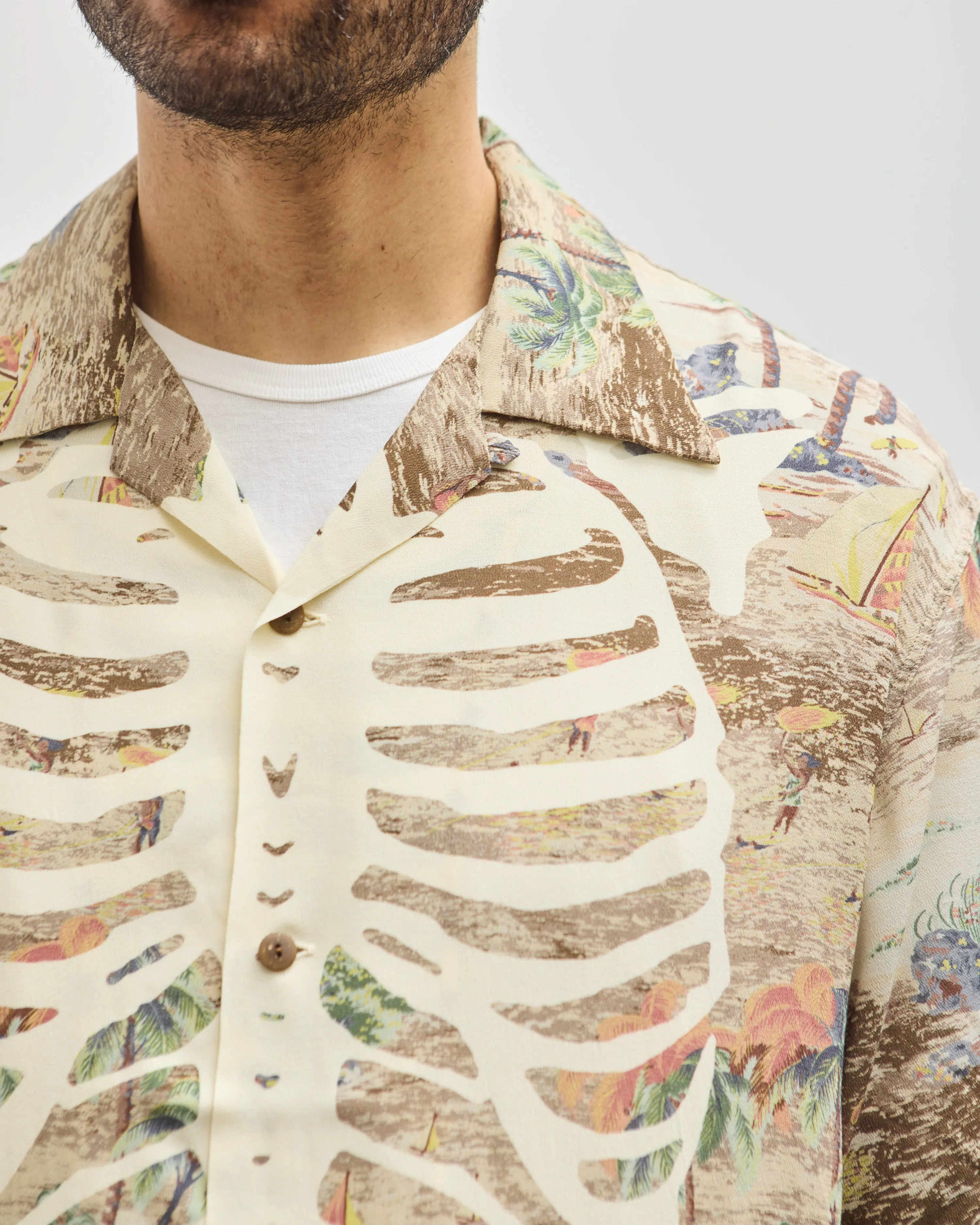 Kapital Rayon Aloha Shirt, Brown Kamekameha Bone