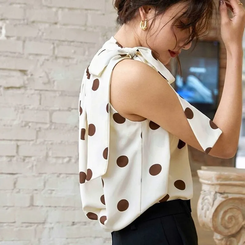 Ladies Halter Camisole Women Summer Retro Polka Dot Outwear Loose Sleeveless Tops