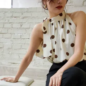 Ladies Halter Camisole Women Summer Retro Polka Dot Outwear Loose Sleeveless Tops