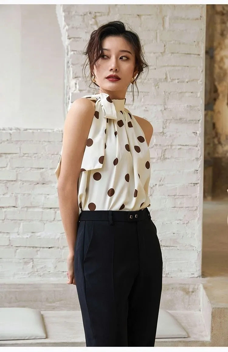 Ladies Halter Camisole Women Summer Retro Polka Dot Outwear Loose Sleeveless Tops