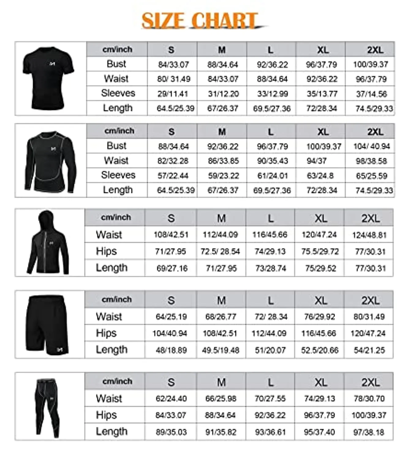 MEETYOO 5Pcs Men's Compression Sets Pants Long Sleeve Shirt Athletic Shorts Running Jacket Short Sleeve t-Shirts