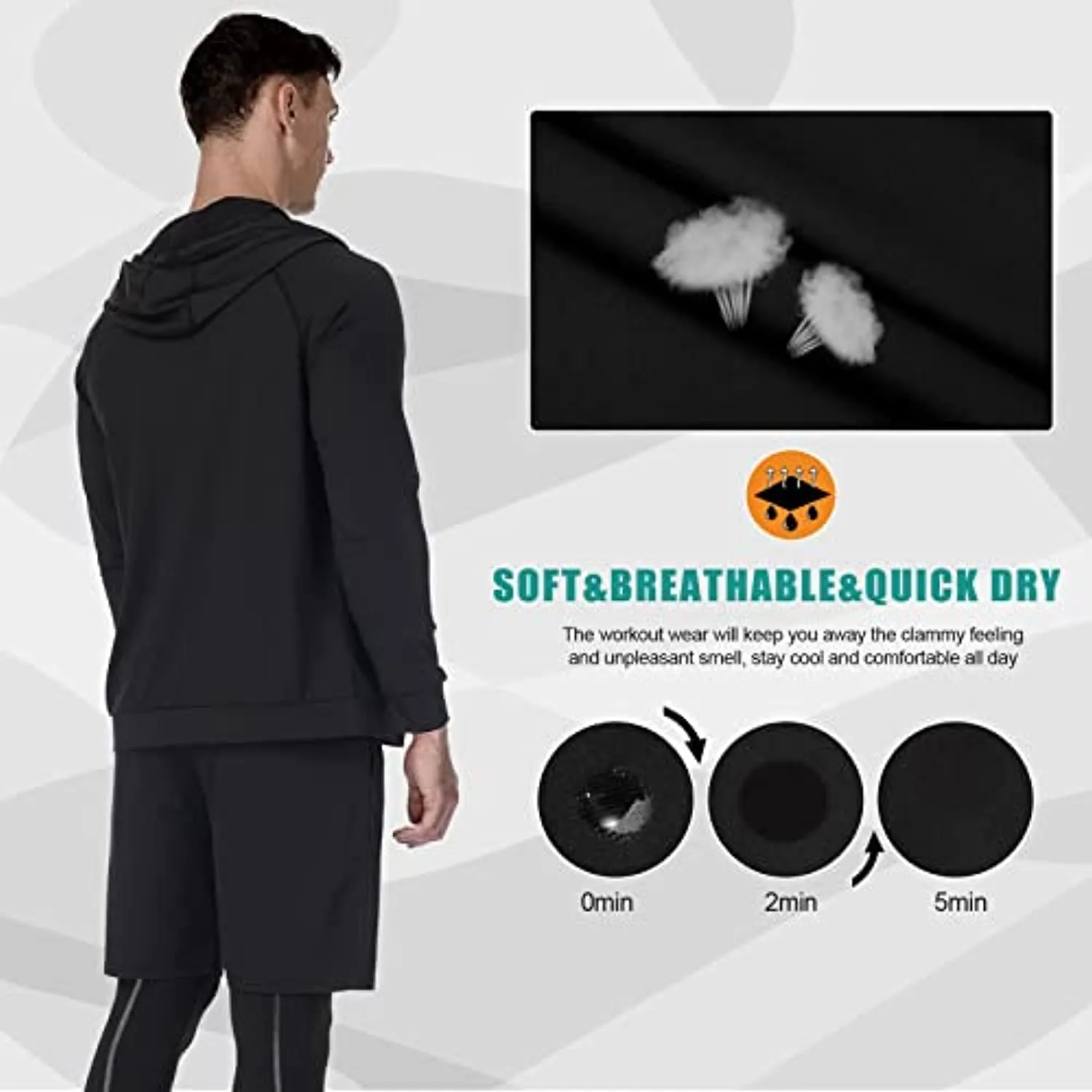 MEETYOO 5Pcs Men's Compression Sets Pants Long Sleeve Shirt Athletic Shorts Running Jacket Short Sleeve t-Shirts