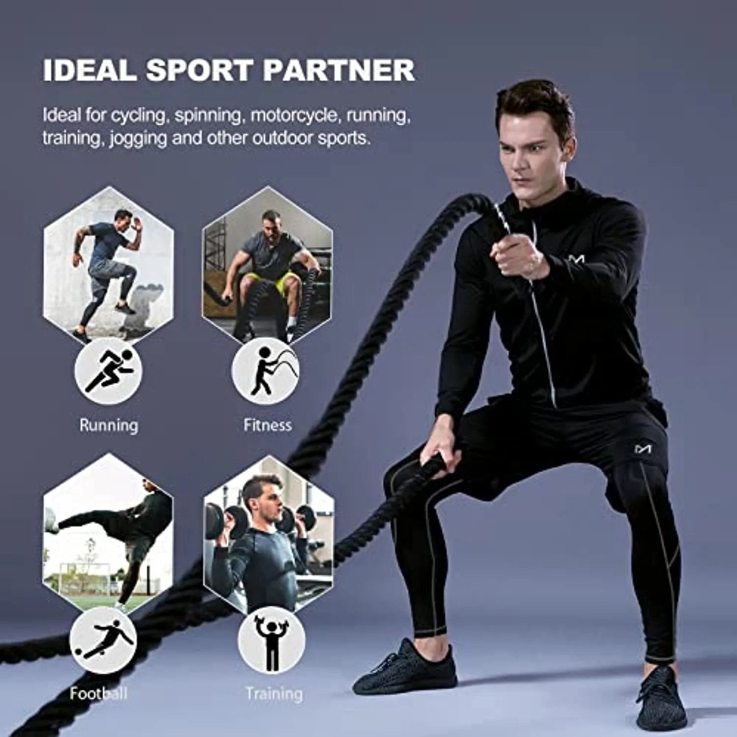 MEETYOO 5Pcs Men's Compression Sets Pants Long Sleeve Shirt Athletic Shorts Running Jacket Short Sleeve t-Shirts