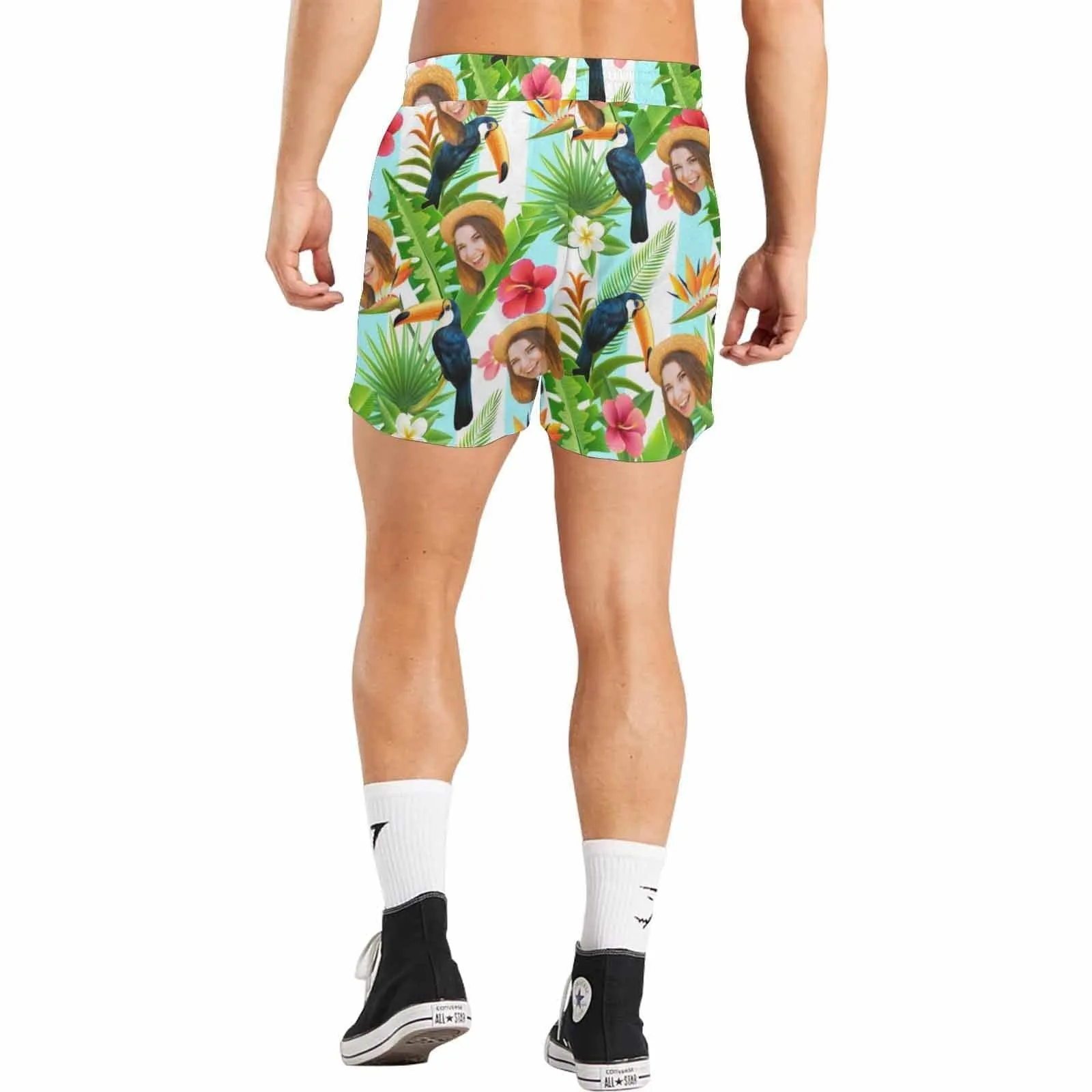 Personalized I Love My Girlfriend Swim Trunks Custom Face Rainforest Men's Quick Dry Swim Shorts for Holiday