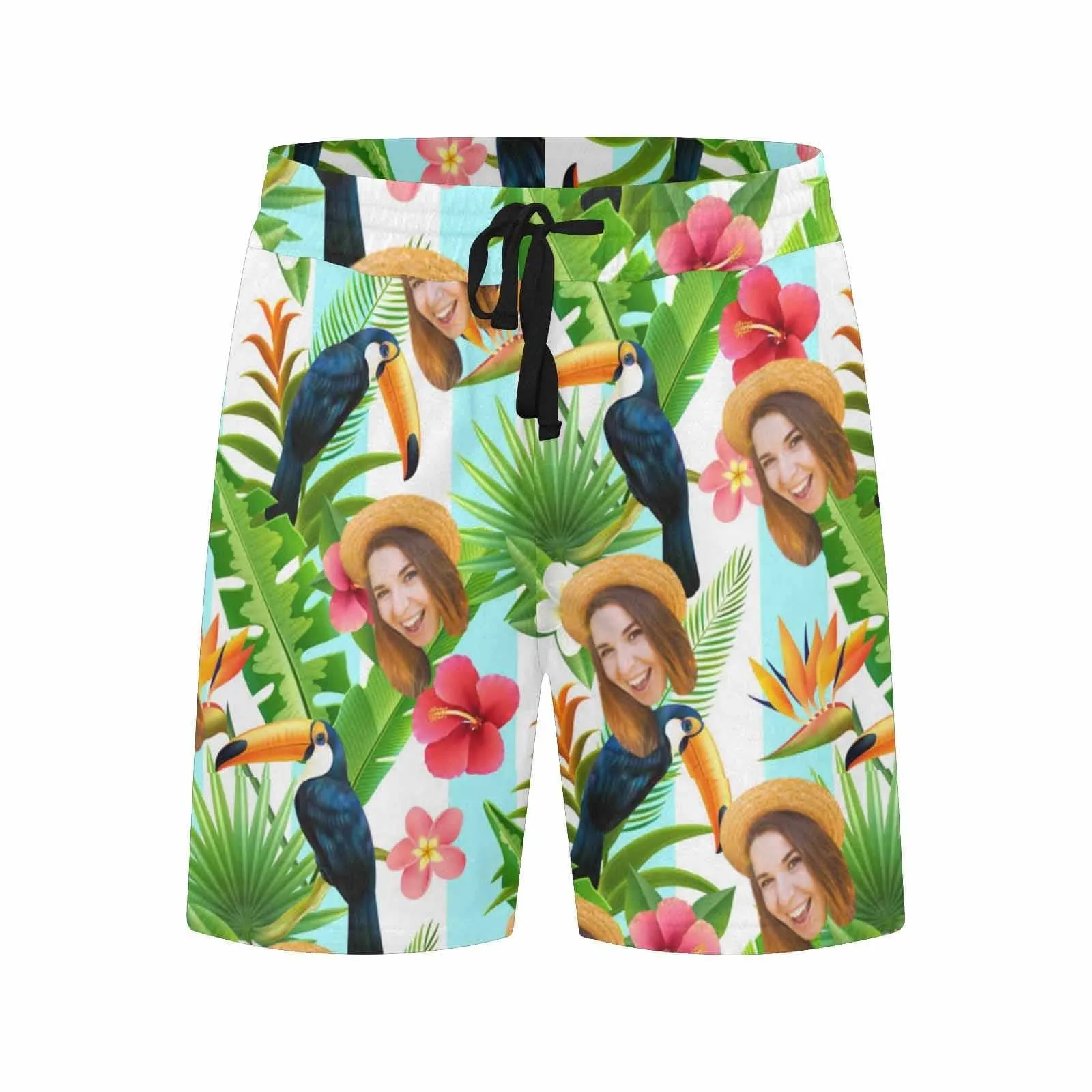 Personalized I Love My Girlfriend Swim Trunks Custom Face Rainforest Men's Quick Dry Swim Shorts for Holiday
