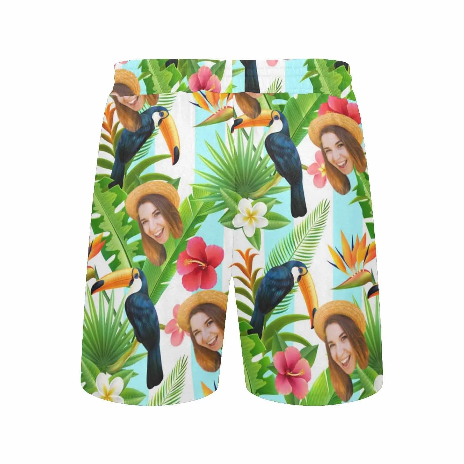 Personalized I Love My Girlfriend Swim Trunks Custom Face Rainforest Men's Quick Dry Swim Shorts for Holiday