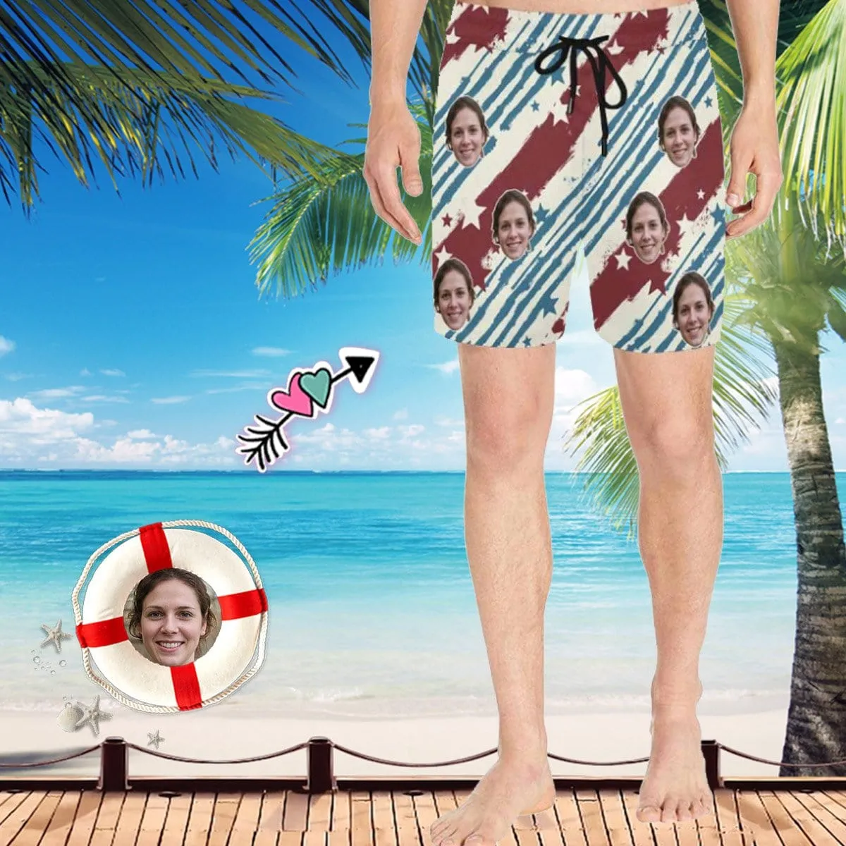Personalized Swim Trunks with Custom Face Line Men's Quick Dry Swim Shorts Gift for Vacation