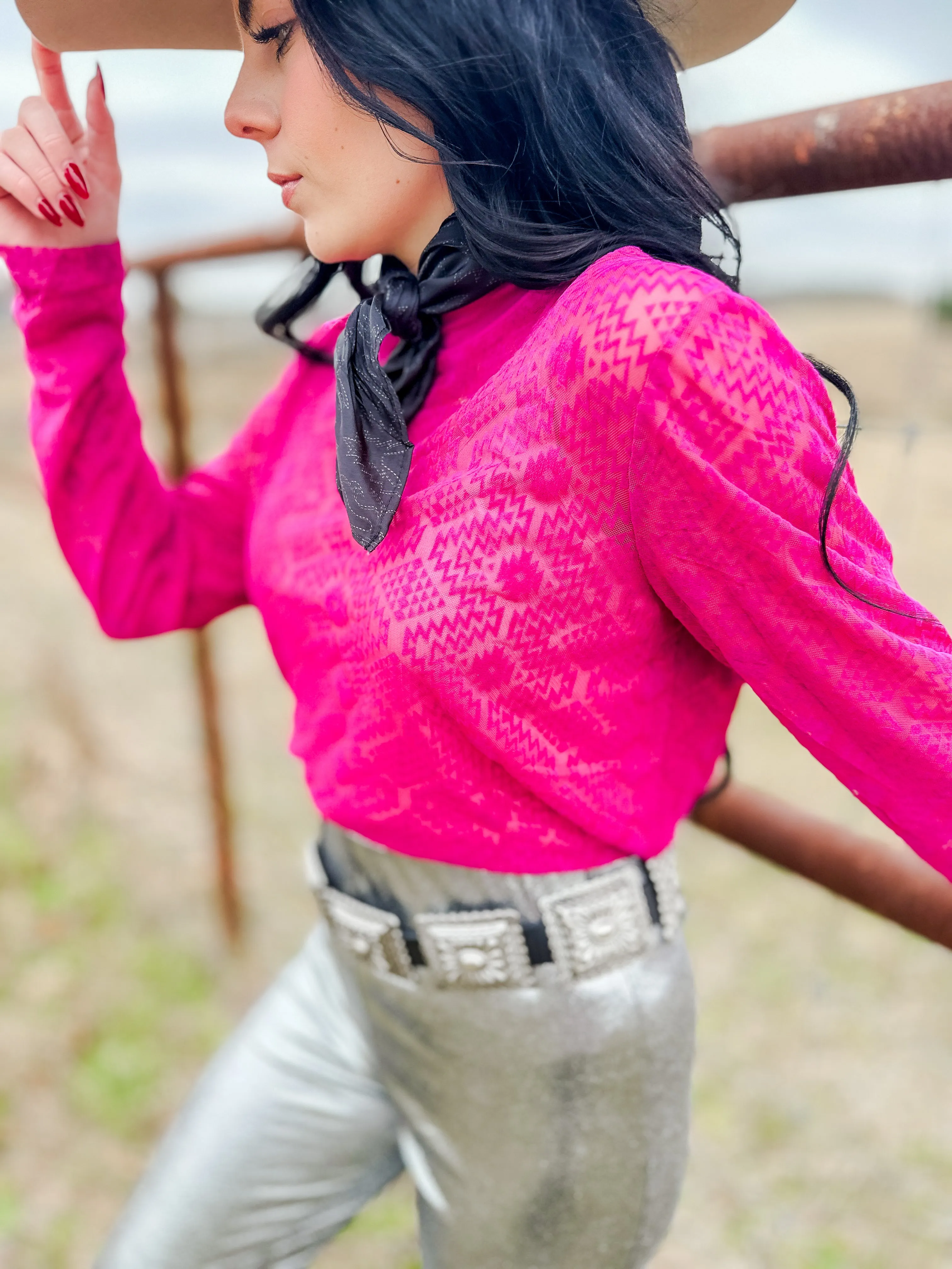 Phoenix Pink Sheer Patterned Top