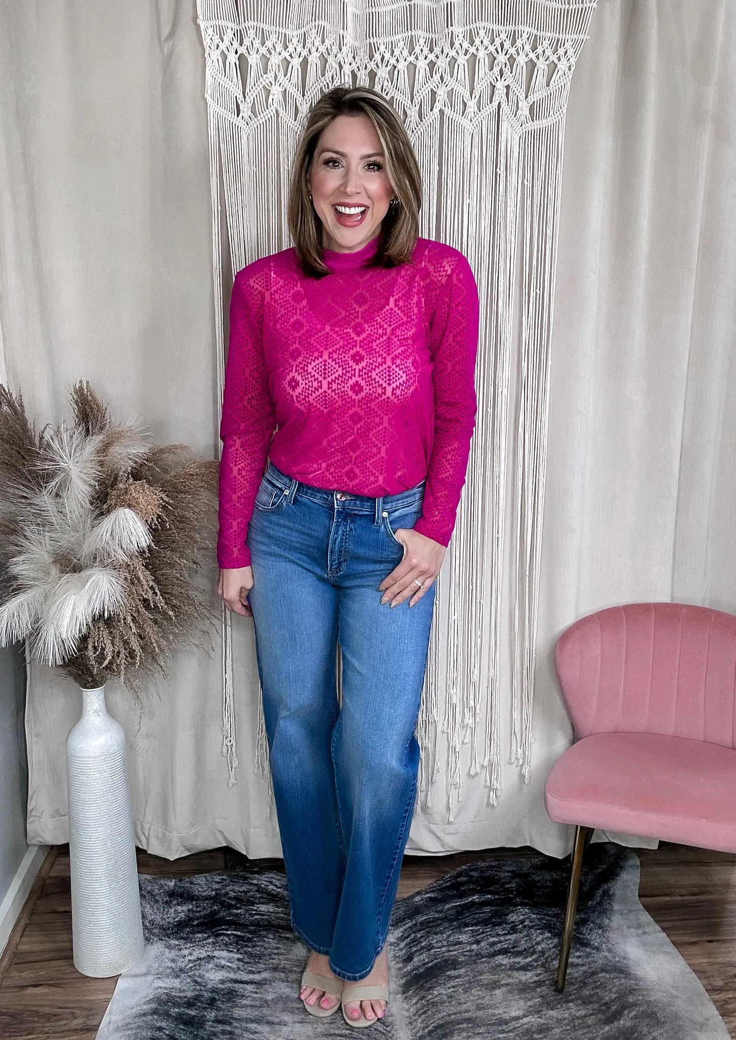 Phoenix Pink Sheer Patterned Top