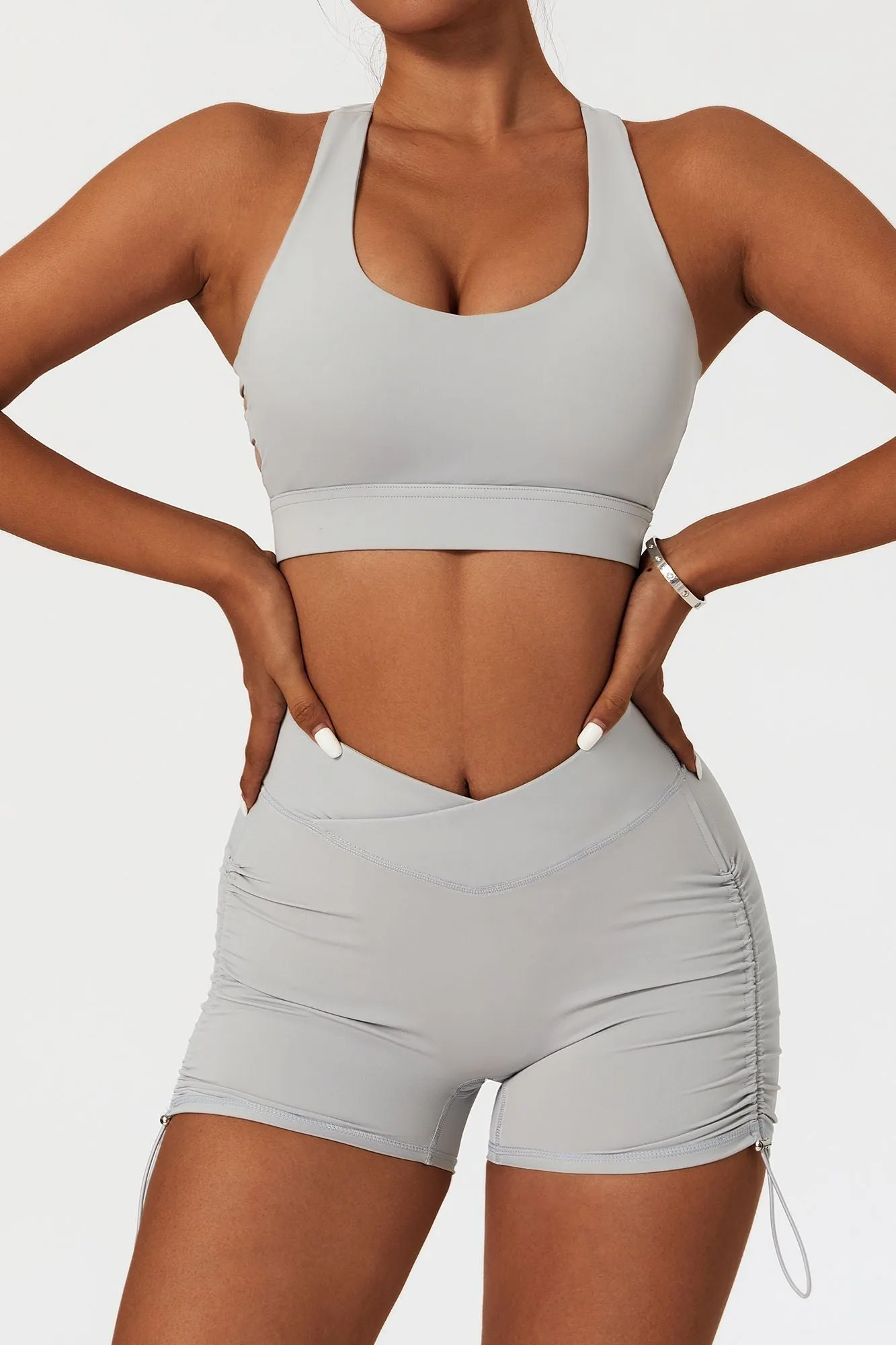 Plunge Neck Asymmetric Racerback Sports Bra