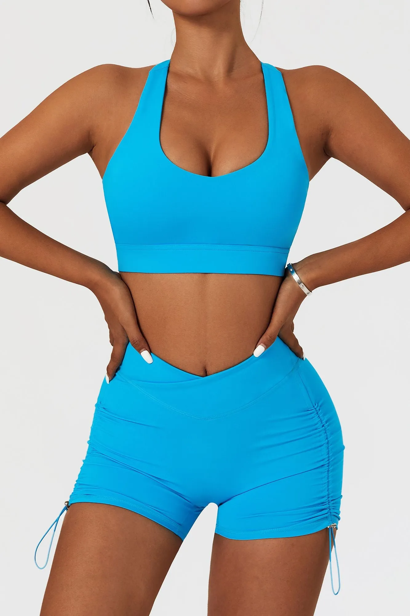 Plunge Neck Asymmetric Racerback Sports Bra