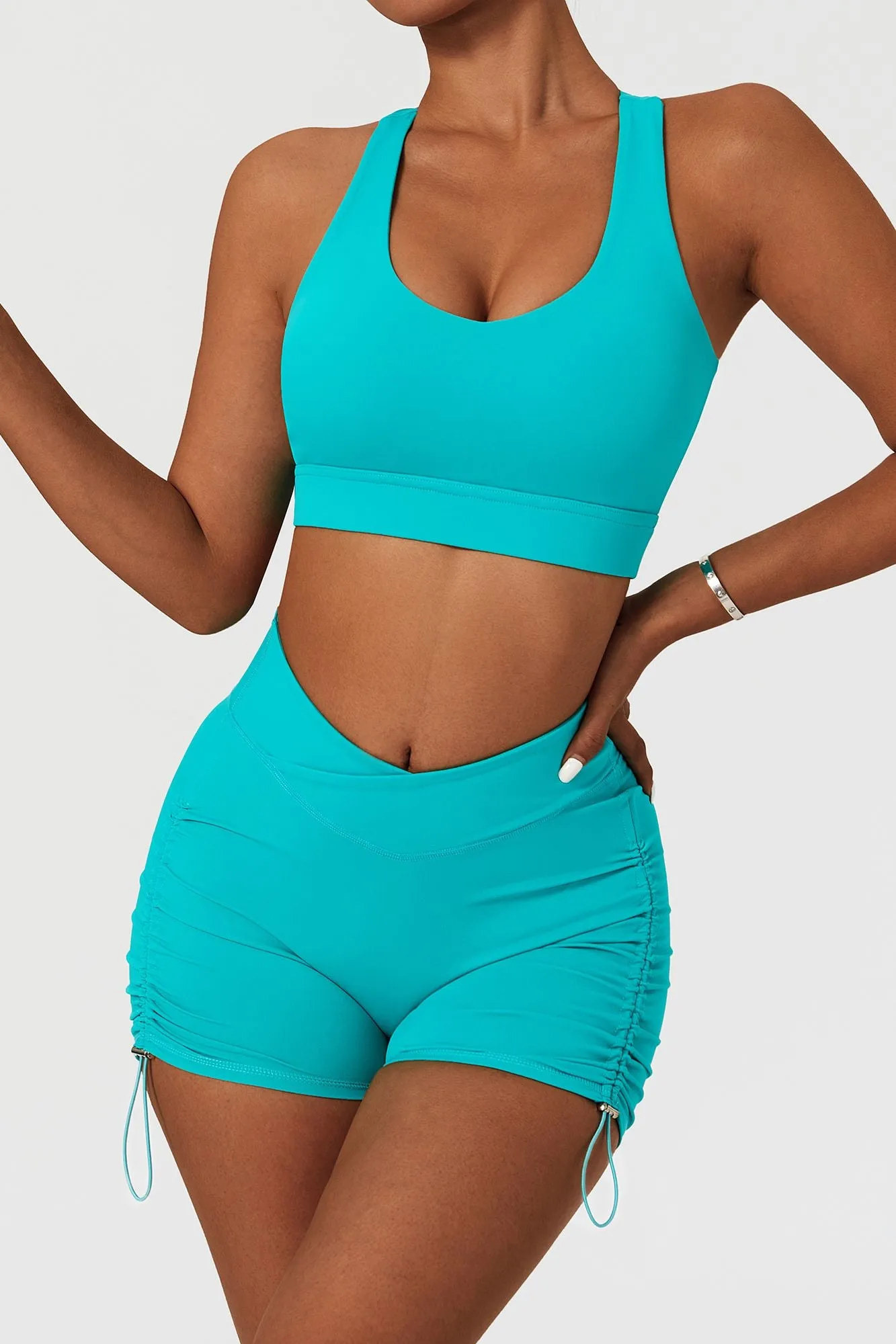 Plunge Neck Asymmetric Racerback Sports Bra