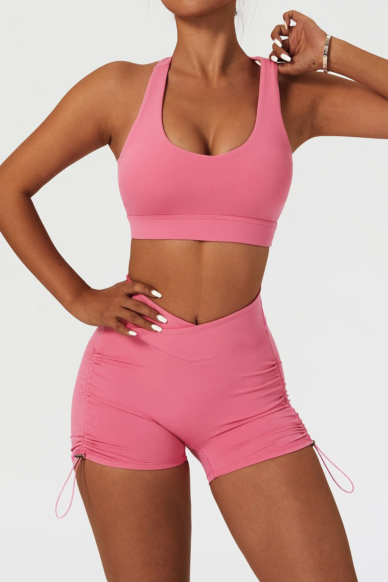 Plunge Neck Asymmetric Racerback Sports Bra