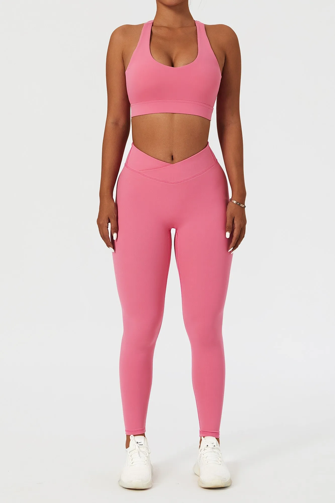 Plunge Neck Asymmetric Racerback Sports Bra