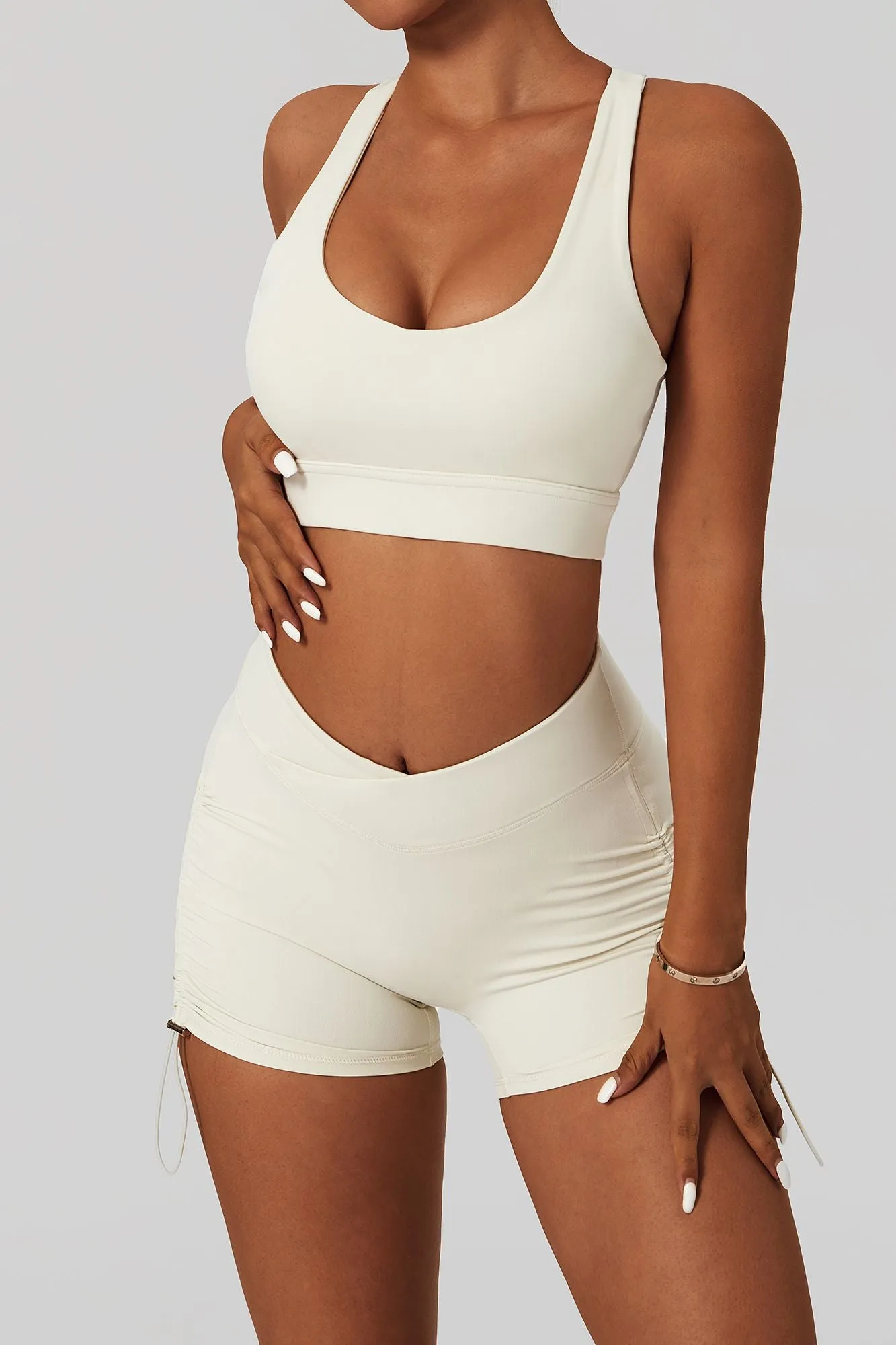 Plunge Neck Asymmetric Racerback Sports Bra