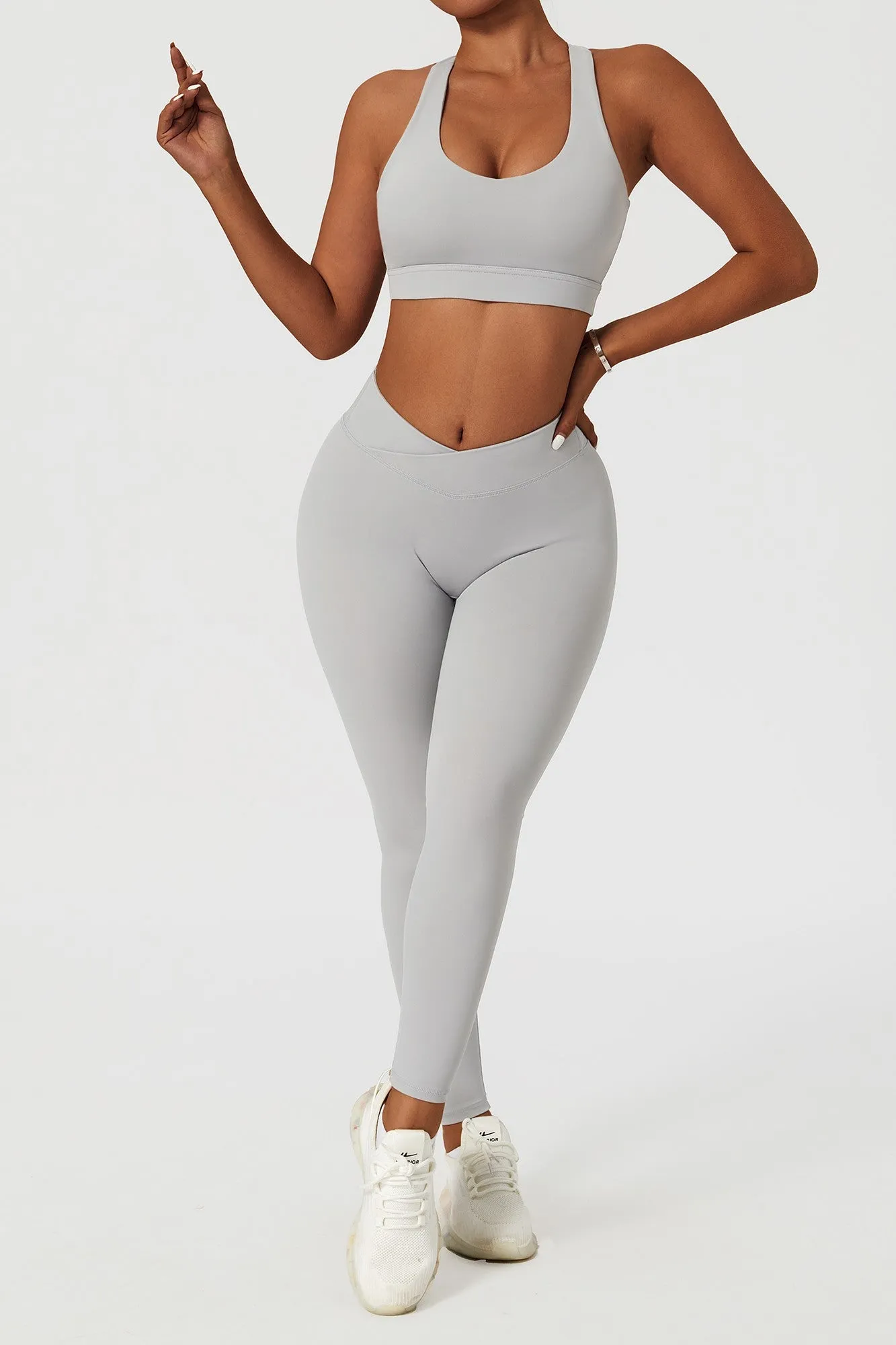 Plunge Neck Asymmetric Racerback Sports Bra