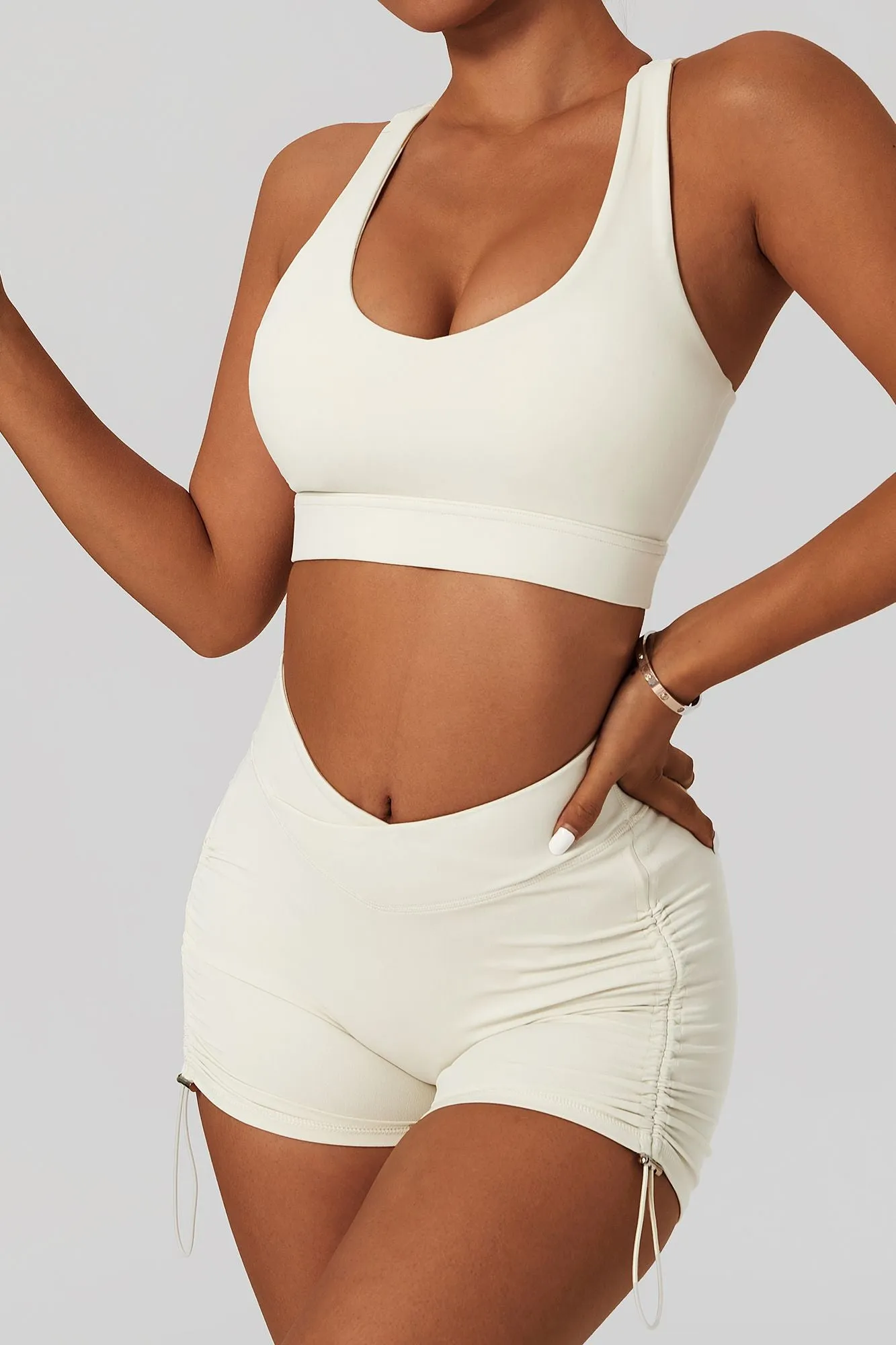 Plunge Neck Asymmetric Racerback Sports Bra