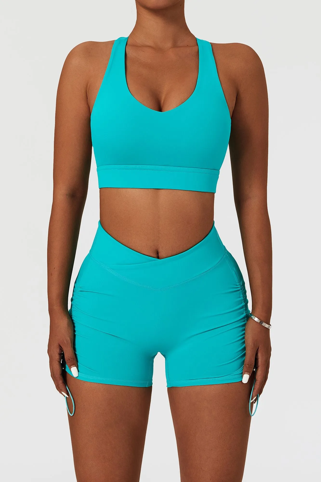 Plunge Neck Asymmetric Racerback Sports Bra