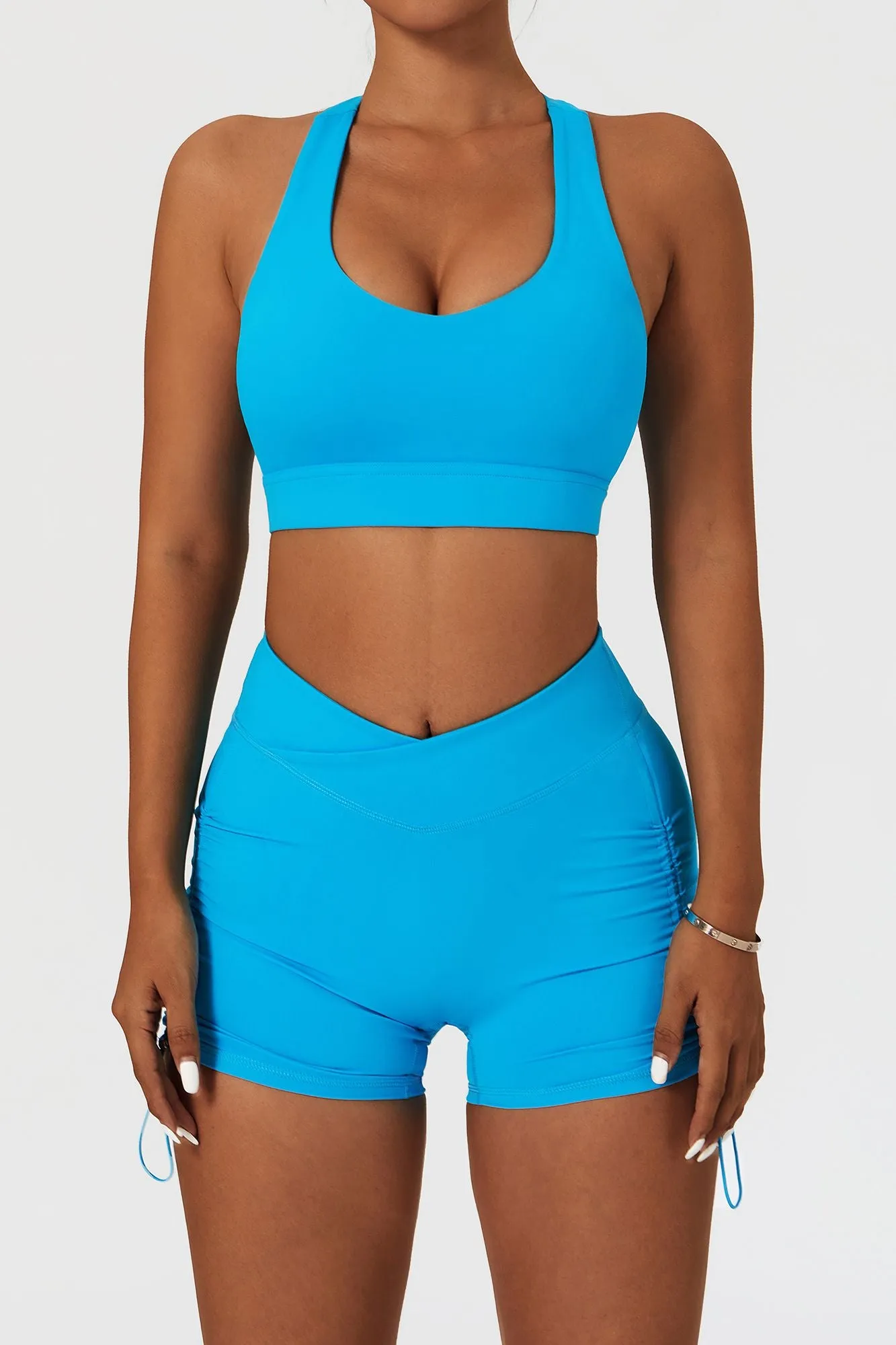 Plunge Neck Asymmetric Racerback Sports Bra