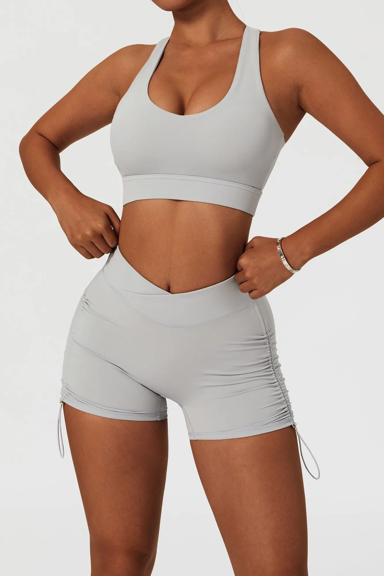 Plunge Neck Asymmetric Racerback Sports Bra