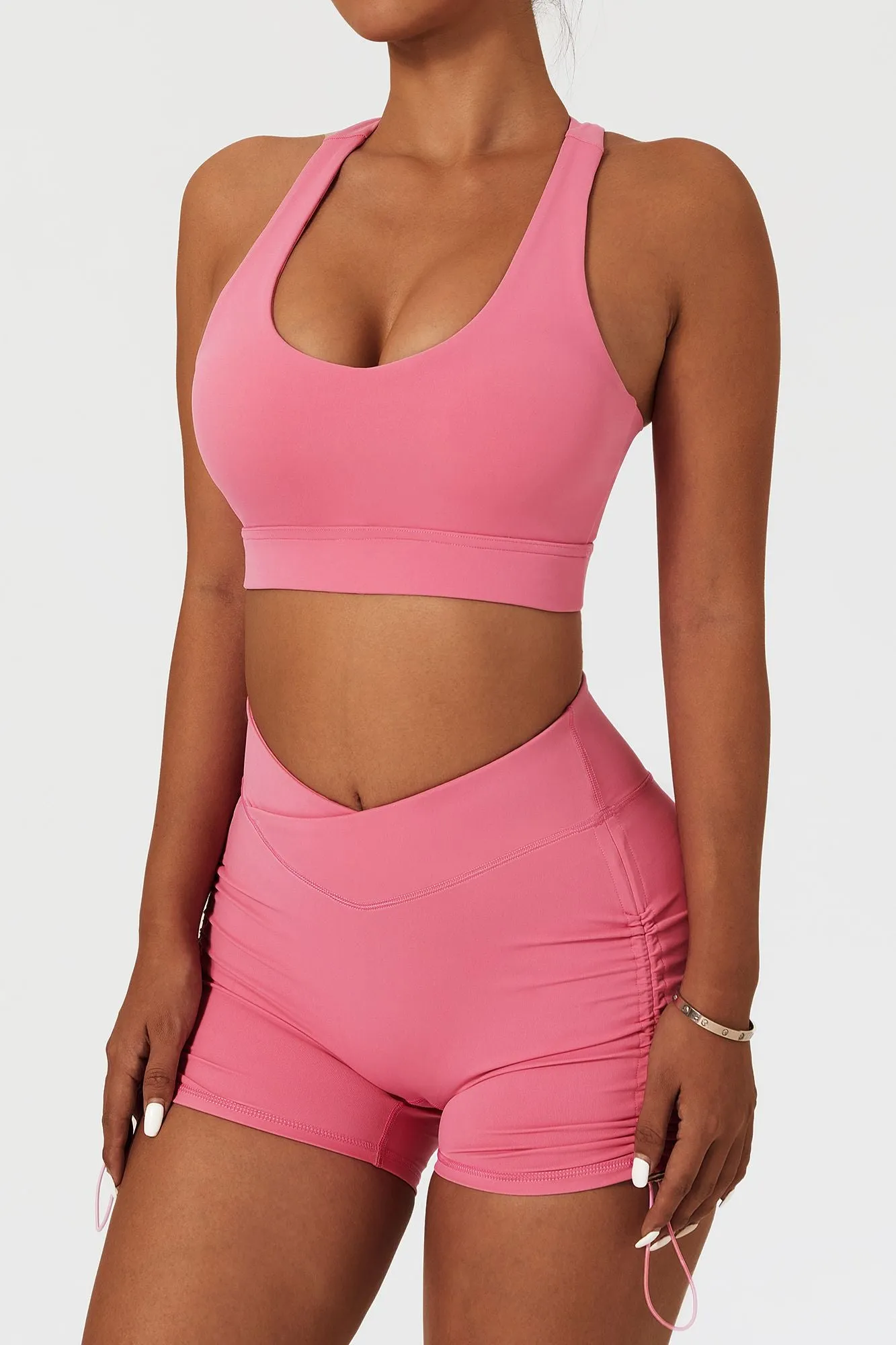 Plunge Neck Asymmetric Racerback Sports Bra