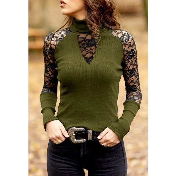 Plus Size Lace Patchwork Casual Blouse