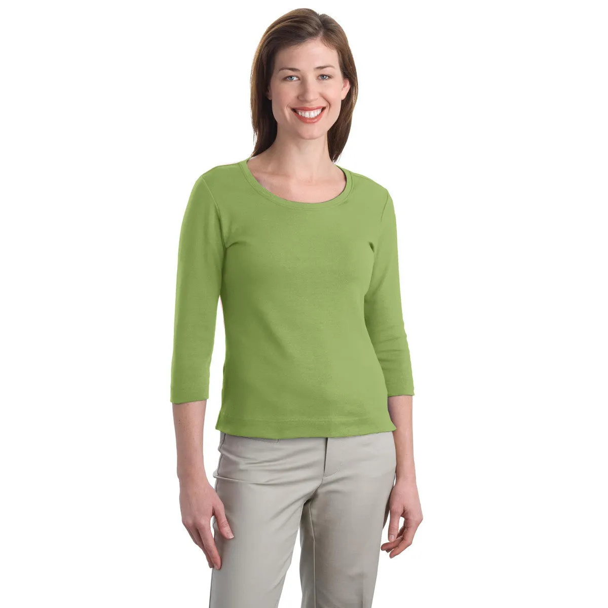 Port Authority Women's Leaf Green Modern Stretch Cotton 3/4-Sleeve Scoop Neck Shirt